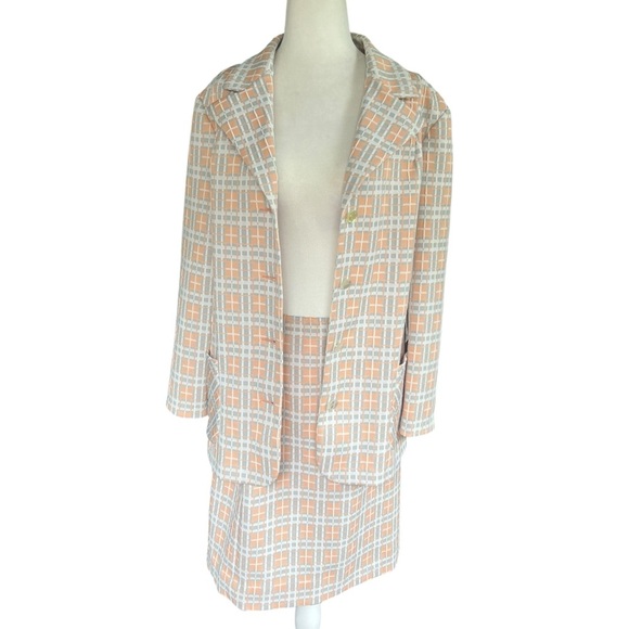 Vintage 60s 70s Peach Plaid Skirt Suit M – Mod Style - 2-Piece Coddington Set - Picture 1 of 8